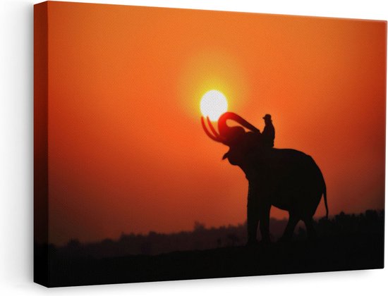 Artaza Peinture sur Toile Silhouette d'un Éléphant au Coucher du Soleil - 60x40 - Photo sur Toile - Impression sur Toile