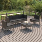 6-delige Loungeset met kussens poly rattan grijs