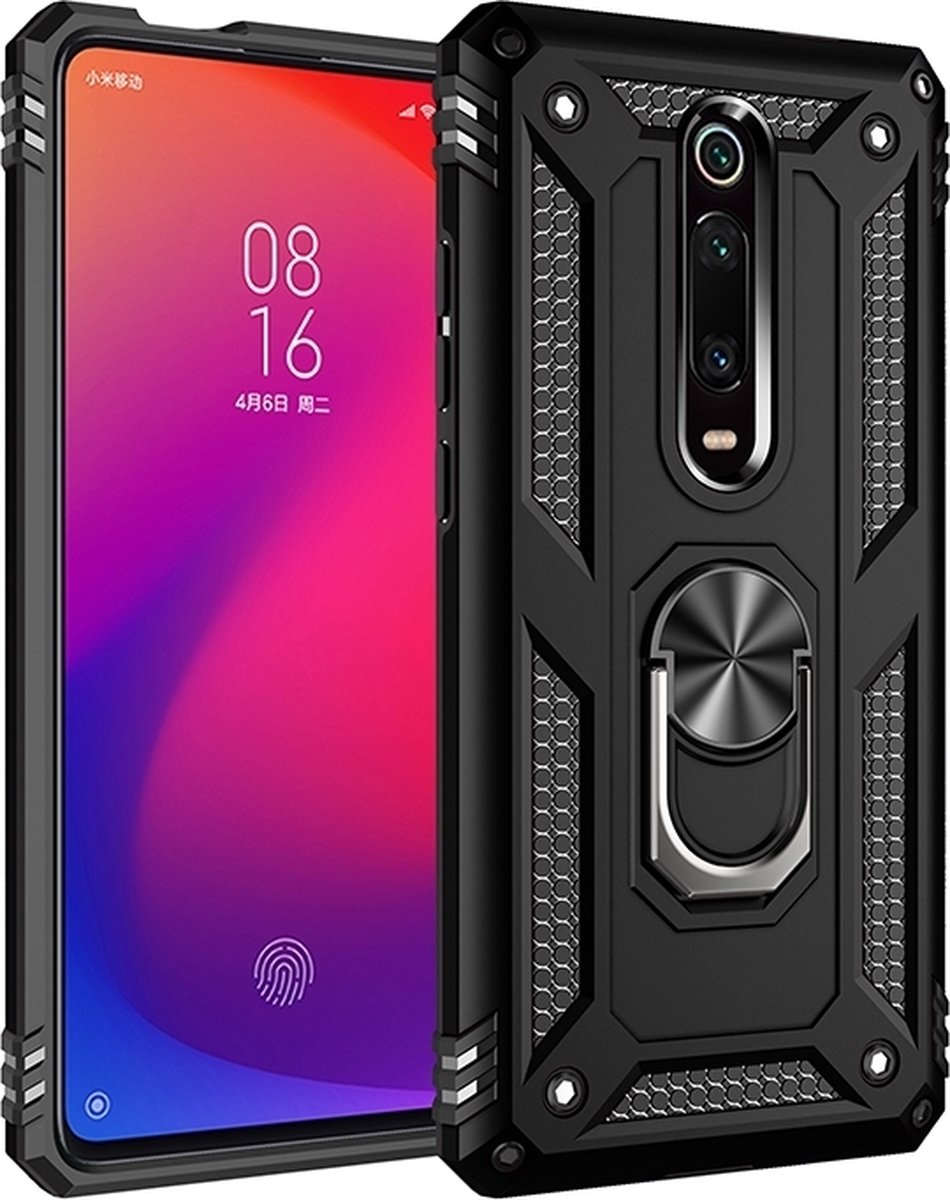 Mobigear Hoesje geschikt voor Xiaomi Mi 9T Pro Telefoonhoesje Hardcase | Mobigear Armor Ring Backcover Shockproof met Ringhouder | Schokbestendig Mi 9T Pro Telefoonhoesje | Anti Shock Proof - Zwart
