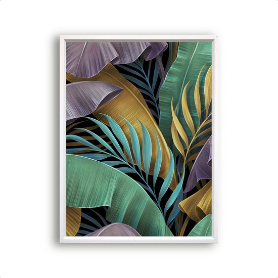 Poster Luxe tropische bladeren paars goud groen Links - Planten / Bladeren / Planten / Bladeren / 30x21cm
