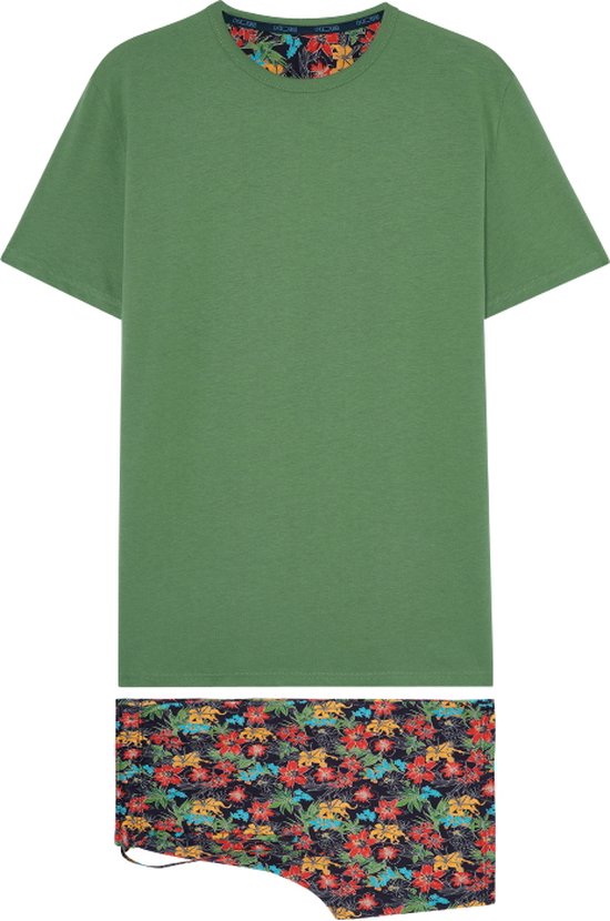 Hom Pyjama korte broek - P023 Kaki/Green - maat L (L) - Heren Volwassenen - 100% katoen- 405757-P023-L
