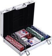 HOMCOM Pokerkoffer pokerset pokerchips 4/5 kleuren 2x kaartspel 5x dobbelstenen 1x aluminium koffer A70-014V02