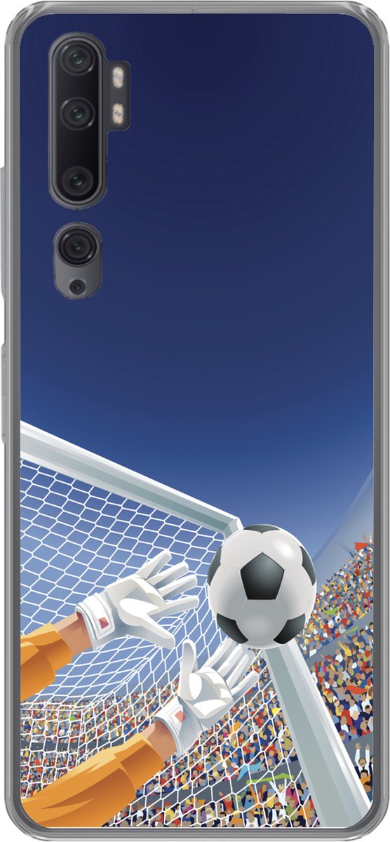 Telefoonhoesje Geschikt voor Xiaomi Mi Note 10 hoesje - Een illustratie van een keeper die de voetbal tegenhoudt - Jongetje - Meisjes - Kind - Siliconen Telefoonhoesje Telefoonhoesje