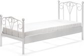 Bed Box Wonen - Kinderbed - Maya - 90x210 - Wit - Metaal - lattenbodem - matras - eenpersoons