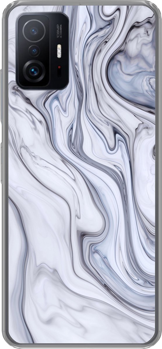Telefoonhoesje Geschikt voor Xiaomi 11T Pro hoesje - Marmer print - Wit - Zwart - Siliconen Telefoonhoesje Telefoonhoesje