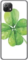 Geschikt voor Xiaomi Mi 11 Lite hoesje - Klavertje Vier - Waterverf - Plant - Siliconen Telefoonhoesje