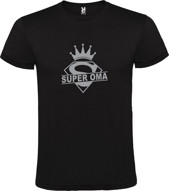 Zwart  T shirt met  print van "Super Oma " print Zilver size S