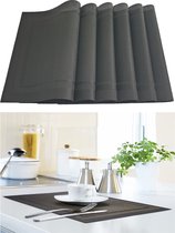 Placemats - Hittebestendig - Onderleggers Placemats - Makkelijk schoon - Fijngeweven PVC - 30 x 45cm - Zwart - 6Stuks