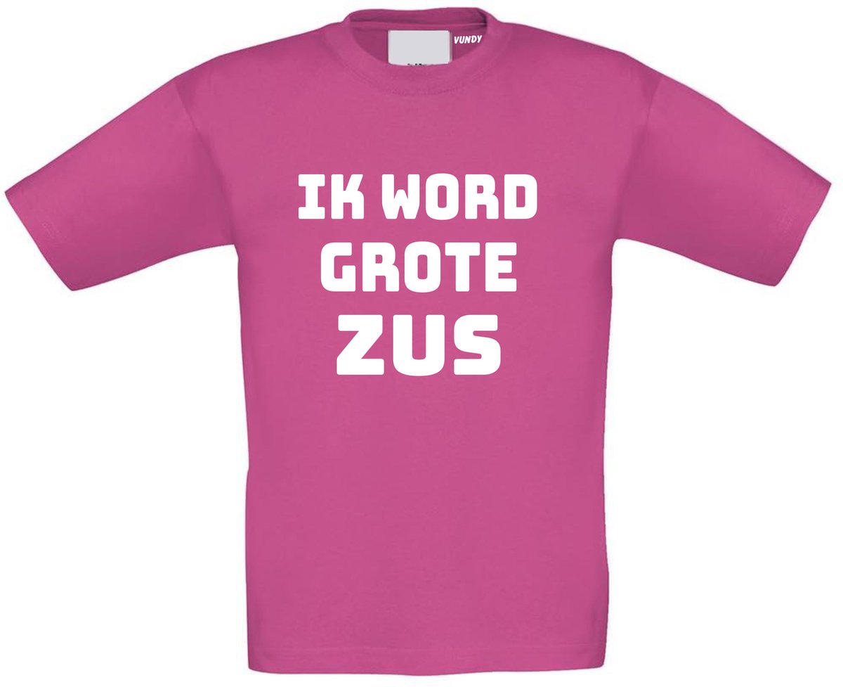 T-shirt met leuke tekst | Ik word grote zus | zwangerschap aankondiging | cadeau papa mama broer zus opa oma oom tante | kraamcadeau | maat 152 roze