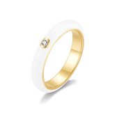 Twice As Nice Ring in 18kt verguld zilver, wit email, zirkonia steentje 56
