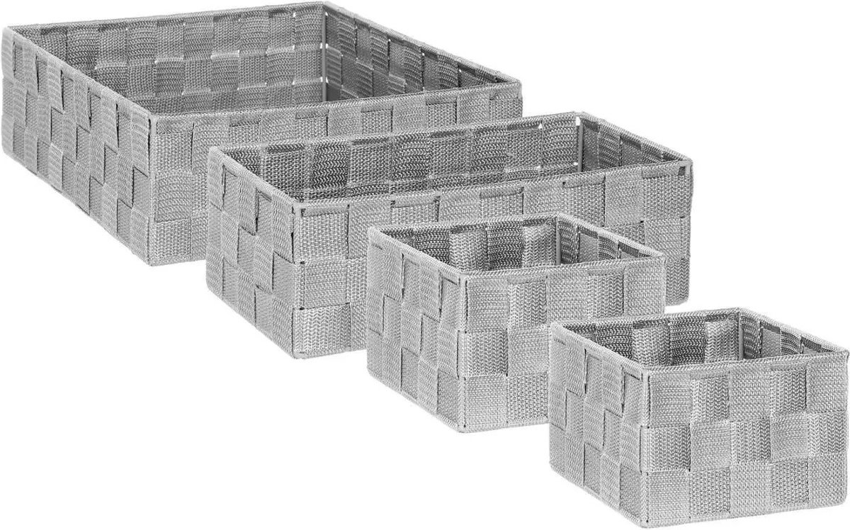 Set van 4x gevlochten opbergmanden - grijs - Kast/badkamer mandjes verschillende formaten