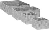Set van 4x gevlochten opbergmanden vierkant grijs - Kast / badkamer mandjes verschillende formaten