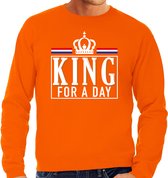 Koningsdag sweater King for a day - oranje met witte letters - heren - koningsdag outfit / kleding XXL