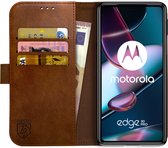 Rosso Element Book Case Wallet Hoesje Geschikt voor Motorola Edge 30 Pro | Portemonnee | 3 Pasjes | Magneetsluiting | Stand Functie | Bruin