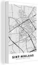 Tableau sur Toile Plan de Ville – Carte – België – Zwart Wit – Sint Niklaas – Carte - 40x60 cm - Décoration murale