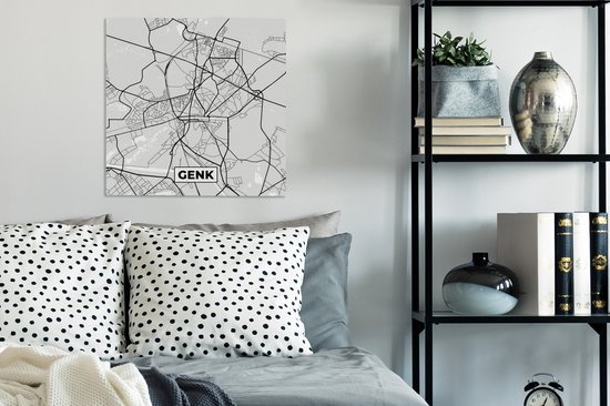 Peinture sur toile België - Genk - Plan de la ville - Carte - Zwart Wit - Carte - 50x50 cm - Décoration murale