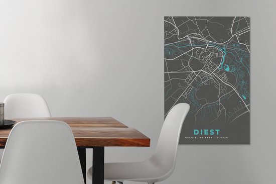 Toile Peinture België – Diest – Plan de Ville – Carte – Blauw – Carte - 60x90 cm - Décoration murale