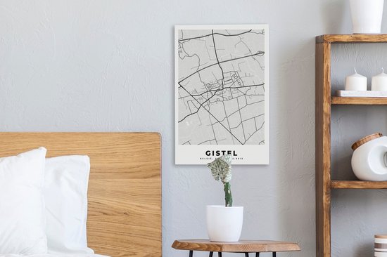 Toile Peinture Plan de Ville – Carte – België – Zwart Wit – Gistel – Carte - 20x30 cm - Décoration murale