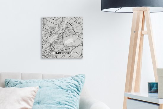Peinture sur Toile België – Harelbeke – Plan de Ville – Carte – Zwart Wit – Carte - 20x20 cm - Décoration murale