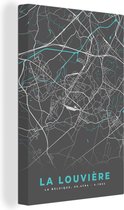 Tableau Tableau sur Toile Carte - La Louvière - Blauw - Plan de Ville - Carte - 120x180 cm - Décoration murale XXL