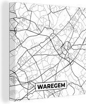 Canvas Schilderij Zwart Wit – België – Plattegrond – Stadskaart – Kaart – Waregem - 90x90 cm - Wanddecoratie