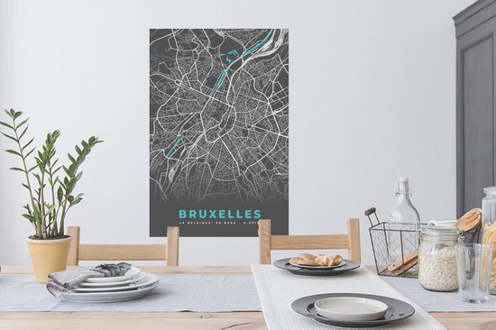 Muurstickers - Sticker Folie - Kaart – Plattegrond – Stadskaart – Bruxelles – België - Grijs - 60x90 cm - Plakfolie - Muurstickers Kinderkamer - Zelfklevend Behang - Zelfklevend behangpapier - Stickerfolie