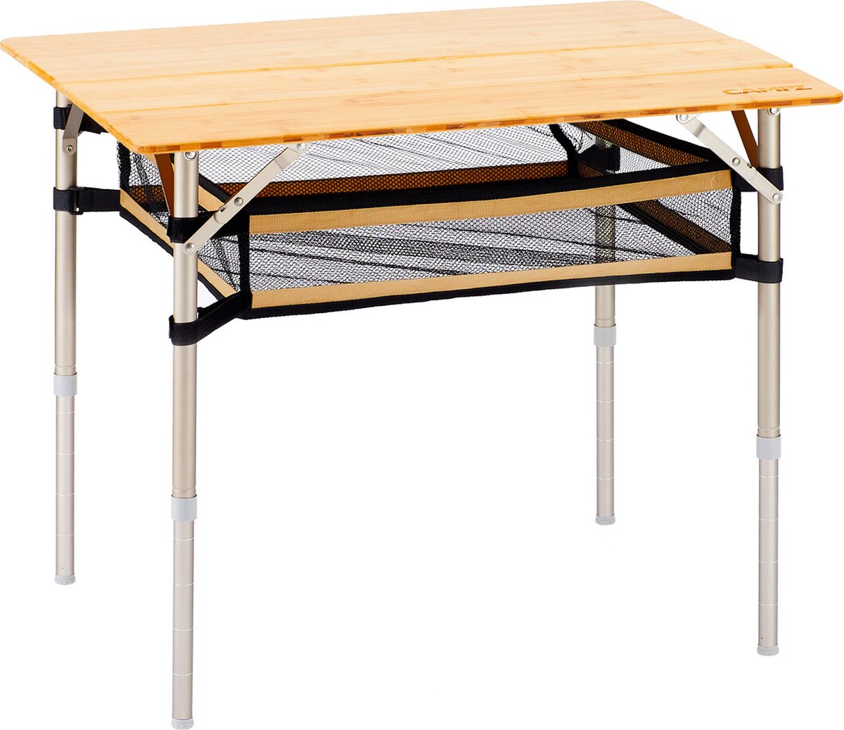 CAMPZ Bamboe tafel 80x60x65cm met opbergnet, bruin