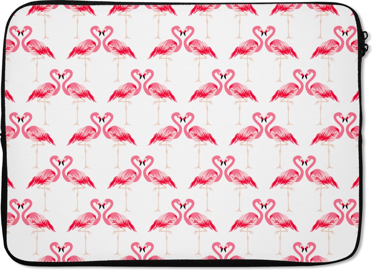 Laptophoes 13 inch - Flamingo - Patronen - Roze - Jungle - Laptop sleeve - Binnenmaat 32x22,5 cm - Zwarte achterkant