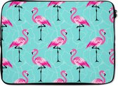 Laptophoes 13 inch - Flamingo - Roze - Patroon - Laptop sleeve - Binnenmaat 32x22,5 cm - Zwarte achterkant