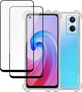 Hoesje geschikt voor Oppo A96 + 2x Screenprotector – Full Screen Tempered Glass - Extreme Shock Case Transparant