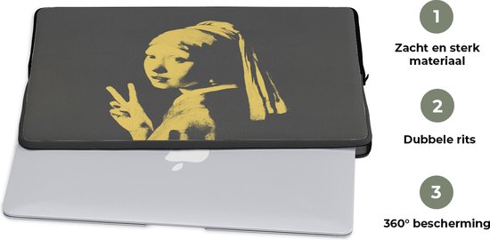 Housse pour ordinateur portable 17 pouces - Fille à la perle - Jaune - Zwart - Housse pour ordinateur portable - Dimensions intérieures 42,5x30 cm