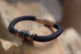 Urn-Crematie-as heren armband- Sieraad wordt voor u op maat gemaakt!- 6mm Sail Rope heren armband met crematie-as verwerkt in bedel- Design rvs kralen-Herinneringsarmband-Assieraad-urn-mat rosé rvs klik sluiting -Crematie-as verwerkt in glas en hars