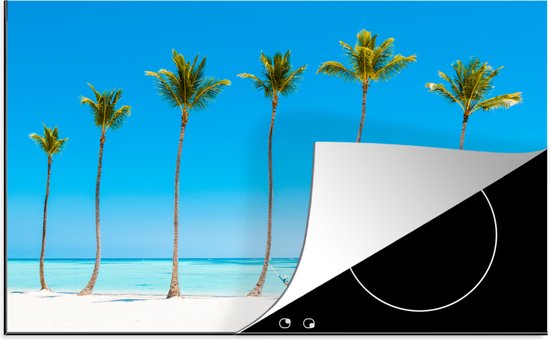 KitchenYeah® Inductie beschermer 90x52 cm - Zee - Palmbomen - Hangmat - Kookplaataccessoires - Afdekplaat voor kookplaat - Inductiebeschermer - Inductiemat - Inductieplaat mat