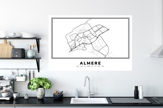 Stickers muraux - Pays- Nederland - Almere - Plan de la ville - Carte - Zwart Wit - Carte - 120x80 cm - Feuille adhésive