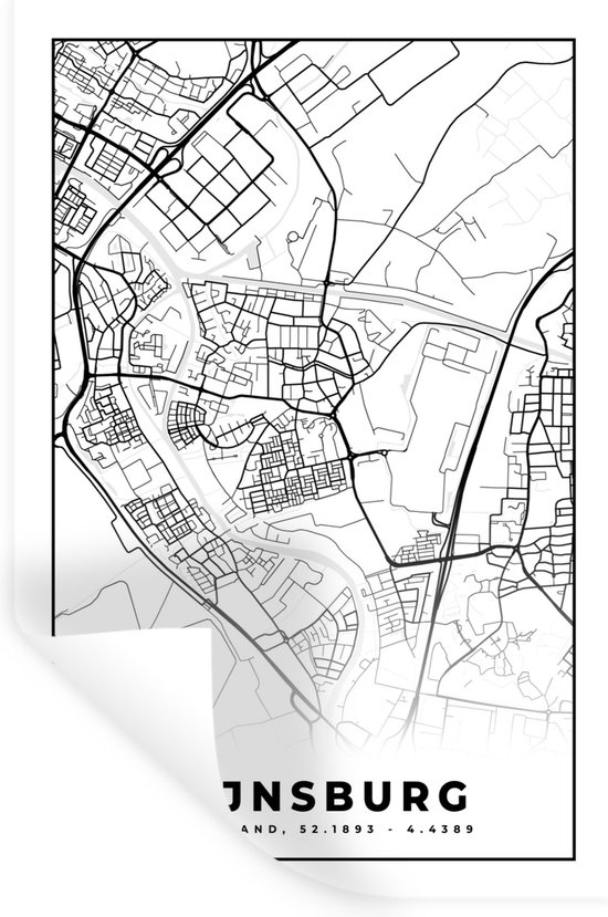 Stickers Stickers muraux - Rijnsburg - Carte - Carte - Plan de la ville - 80x120 cm - Feuille adhésive