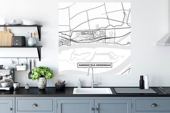 Muurstickers - Sticker Folie - Kaart - Hardinxveld-Giessendam - Plattegrond - Stadskaart - 100x100 cm - Plakfolie - Muurstickers Kinderkamer - Zelfklevend Behang XXL - Zelfklevend behangpapier - Stickerfolie