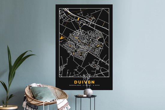 Stickers muraux - Pigeons - Black and Gold et Or - Plan de la ville - Plan d'étage - Carte - 80x120 cm - Film adhésif