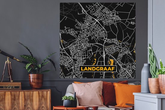 Stickers muraux - Landgraaf - Black and Gold et Or - Plan de la ville - Carte - Plan d'étage - 120x120 cm - Feuille adhésive XXL