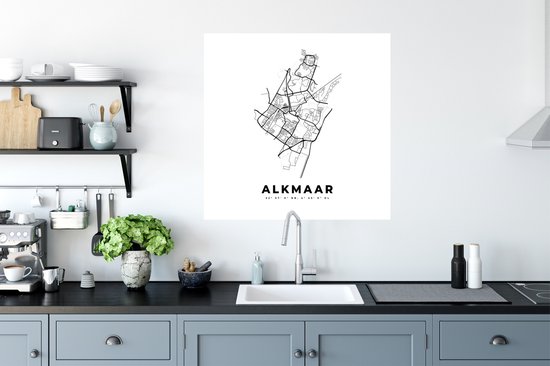 Stickers muraux - Plan de la ville - Zwart Wit - Carte - Alkmaar - Pays- Nederland - Carte - 80x80 cm - Feuille adhésive