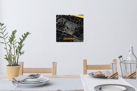 Stickers muraux - Beuningen - Black and Gold et Or - Carte - Plan d'étage - Plan de la ville - 30x30 cm - Feuille adhésive