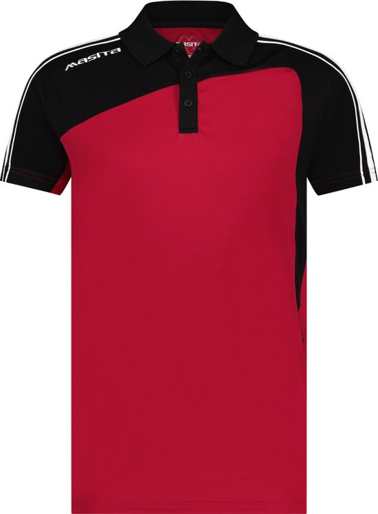 Masita | Polo Shirt Dames & Heren - Korte Mouw - Tennis Polo - Sportpolo - Mesh inzetten Optimale Vochtregulatie - Lichtgewicht - Forza Lijn - RED/BLACK - S