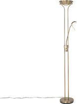 Bol.com QAZQA diva - Klassieke Dimbare LED Vloerlamp | Staande Lamp met Dimmer met leeslamp - 1 lichts - H 1800 mm - Brons - Woo... aanbieding