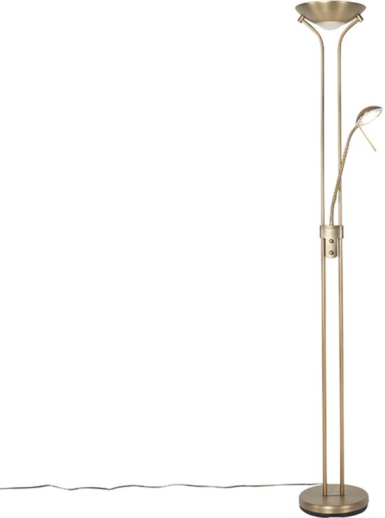 QAZQA diva - Klassieke Dimbare LED Vloerlamp | Staande Lamp met Dimmer met leeslamp - 1 lichts - H 1800 mm - Brons - Woonkamer | Slaapkamer | Keuken