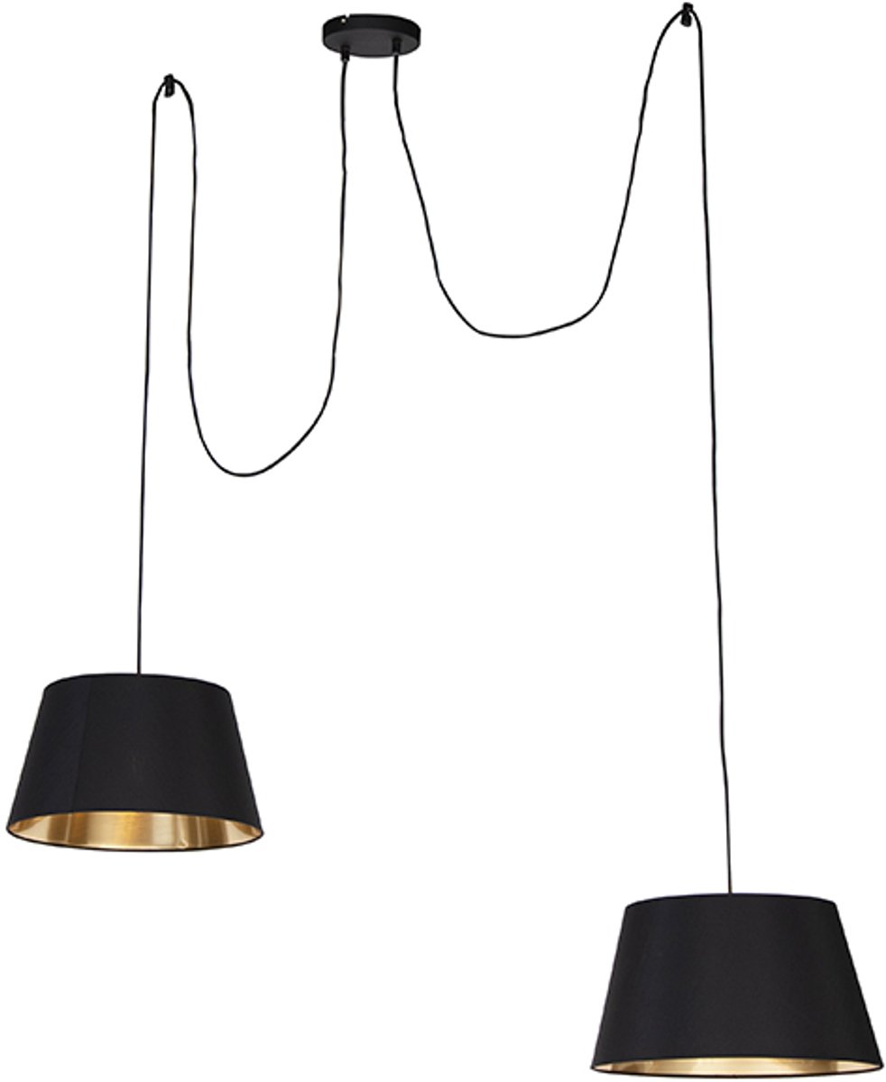 QAZQA lofty - Moderne Hanglamp met kap voor boven de eettafel | in eetkamer - 2 lichts - L 1900 mm - Zwart - Woonkamer | Slaapkamer | Keuken