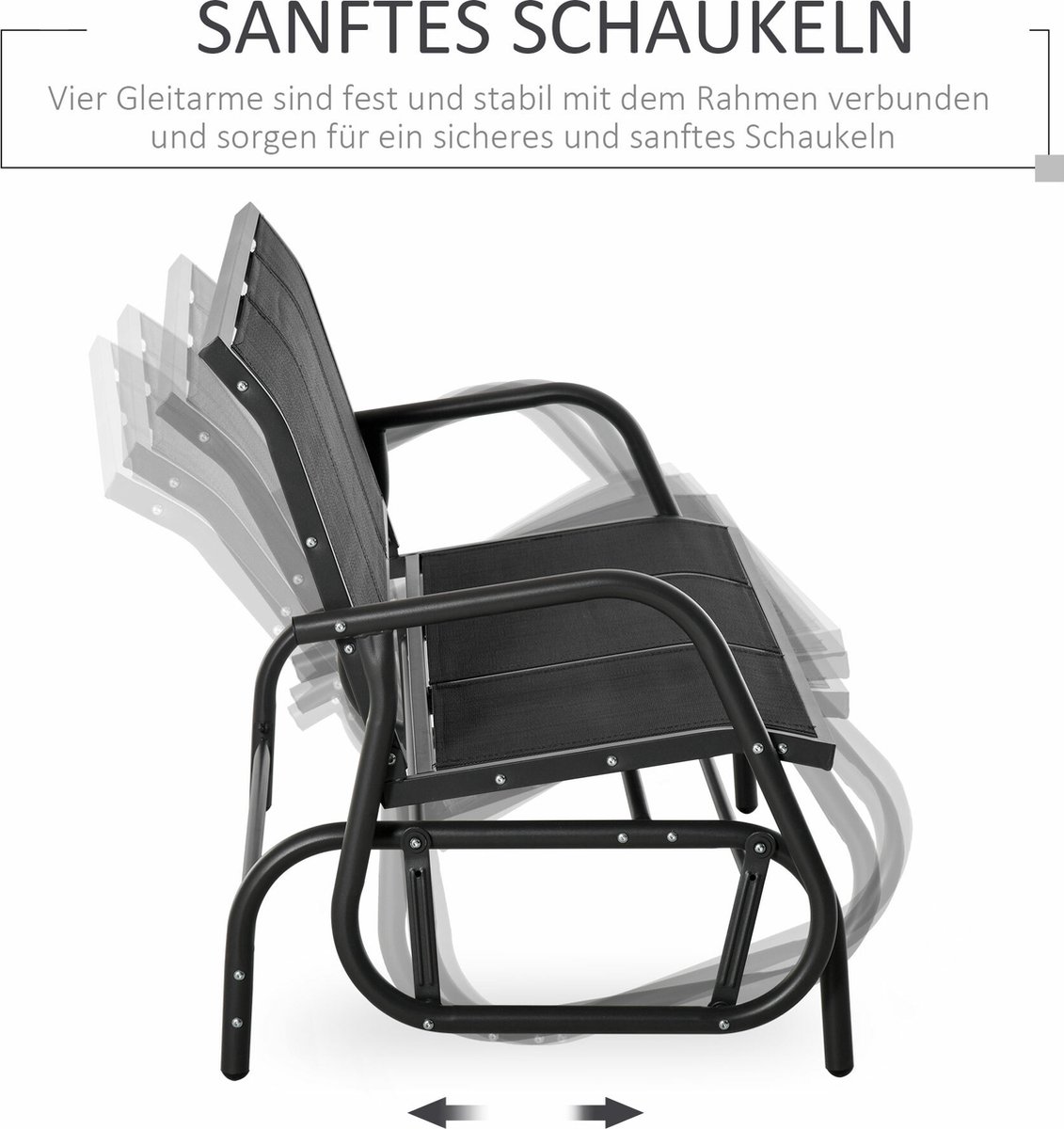 Outsunny schommelbank 3-zit tuinbank tuinschommel zitbank parkbank metalen tuinmeubilair zwart 151 x 75 x 85 cm
