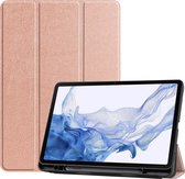 Case2go - Tablet hoes geschikt voor Samsung Galaxy Tab S8 (2022) - 11 inch - Flexibel TPU - Tri-Fold Book Case - Met pencil houder - Rosé Goud