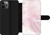 Bookcase Geschikt voor iPhone 11 Pro Max telefoonhoesje - Marmer print - Gouden - Lijn - Met vakjes - Wallet case met magneetsluiting