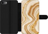 Bookcase Geschikt voor iPhone SE 2020 telefoonhoesje - Marmer print - Beige - Patronen - Met vakjes - Wallet case met magneetsluiting