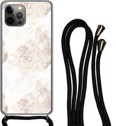 Coque avec cordon Adapté pour iPhone 12 Pro Max - Imprimé marbré - Géométrie - Or - Siliconen - Bandoulière - Coque arrière avec cordon - Coque téléphone avec cordon - Coque avec cordon