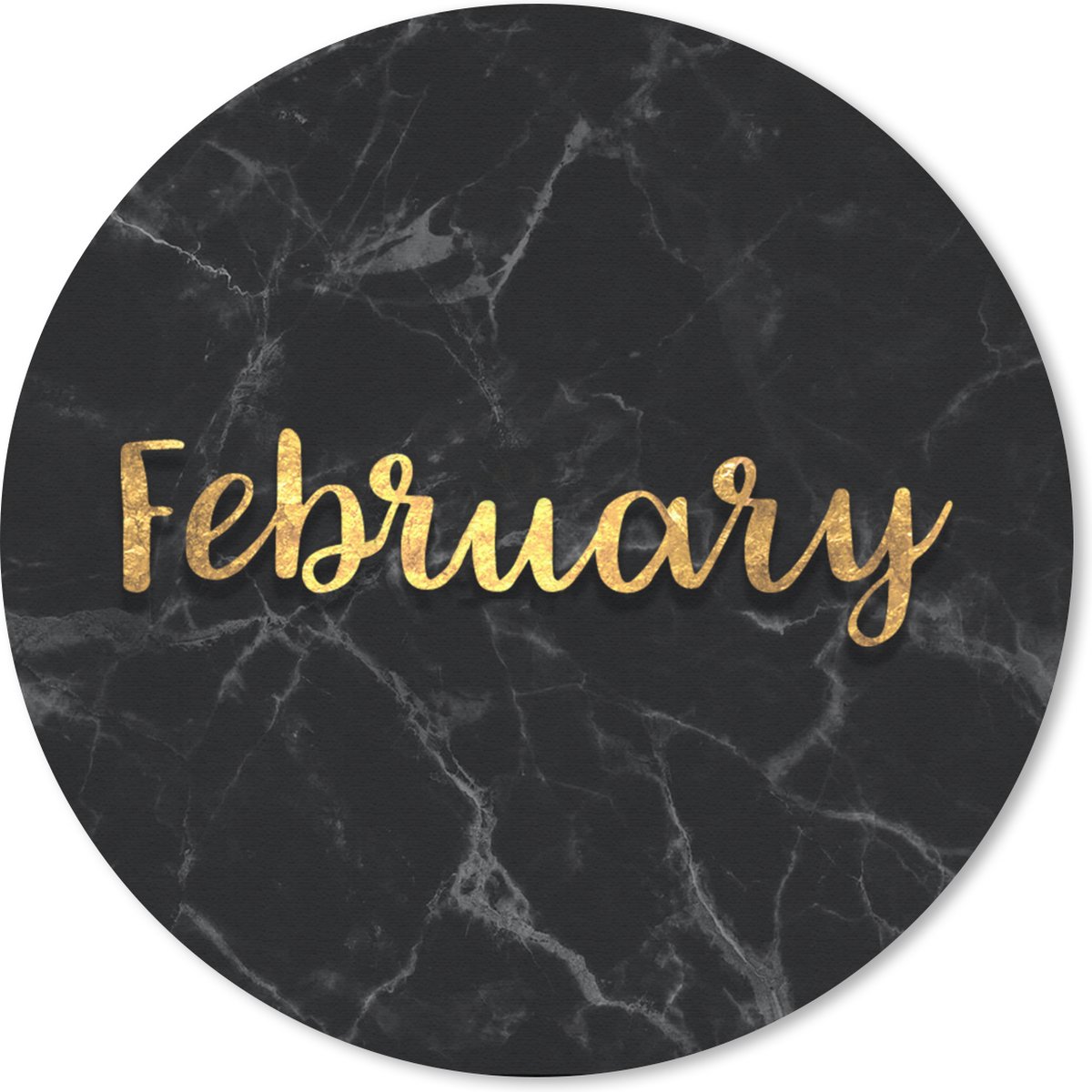Muismat rond 20x20 cm - Mousepad Kalender - Februari - Goud - Marmer print - Ronde muismatten
